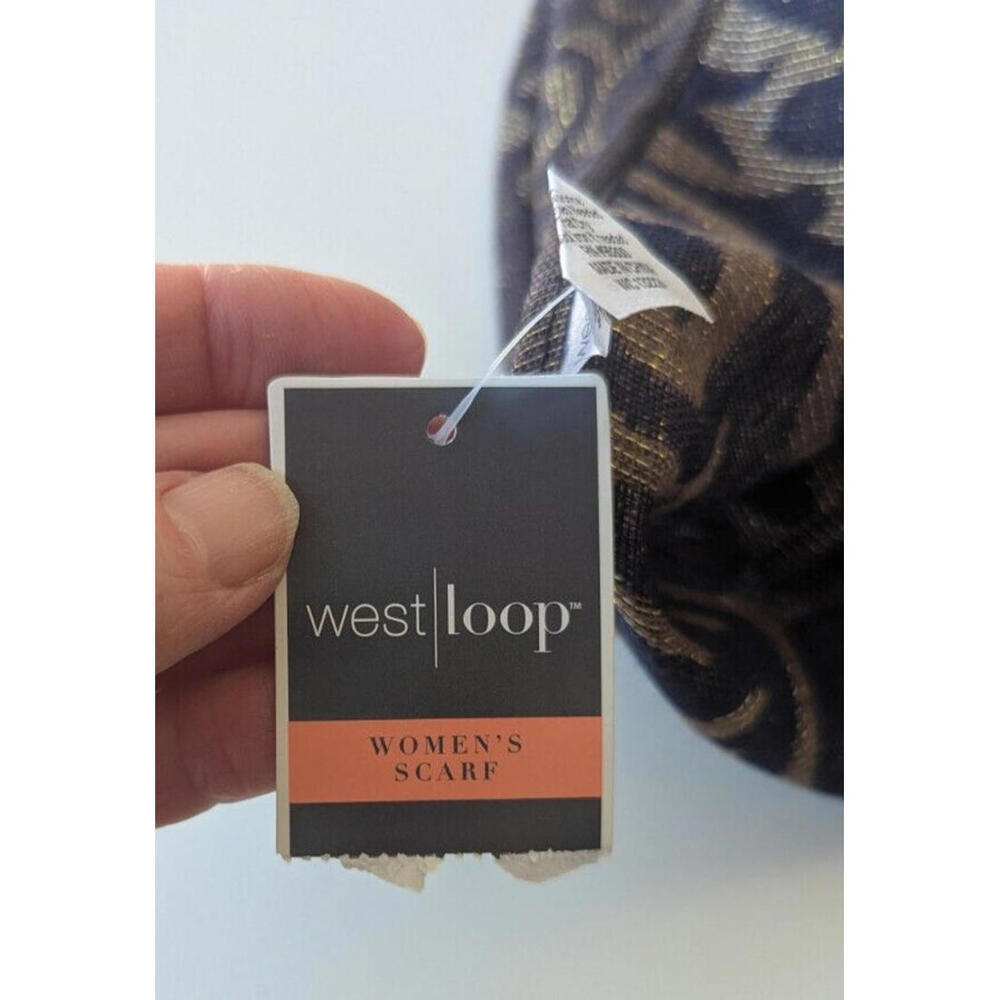 West Loop Pashmina Scarf or Wrap Gold & Black 64" x 28" Shimmery Fringe NWT - Picture 4 of 9